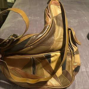 Patchwork Leather Shoulder Bag in Brown and Tan
